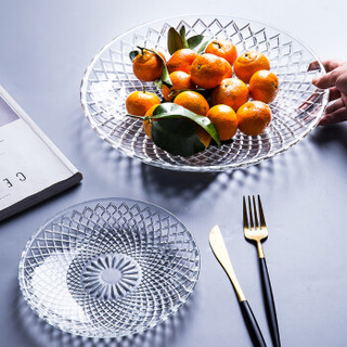 悠米兔yomerto  玻璃水果盘透明水晶创意客厅家用装水果篮简约 8英寸2只装网纹玻璃果盘