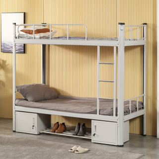 佐盛学生公寓床铁架床上下铺铁床工地员工宿舍免螺丝双层床高低床成人床带床板含床下柜