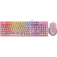 RAZER 雷蛇 猎魂光蛛粉晶版键盘+巴塞利斯蛇粉晶版鼠标 有线键鼠套装 粉色
