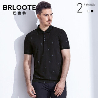 Brloote/巴鲁特POLO衫男2019夏季新款时尚休闲字母胶印翻领短袖T恤衫 白色  175/96A