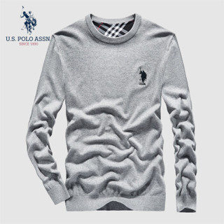 U.S.POLO ASSN. 羊毛衫 2019秋季新品商务休闲纯色修身保暖男毛衣简约百搭男士打底衫 6194115111 浅灰色 48