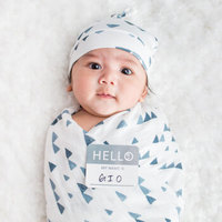 Lulujo Baby加拿大婴儿抱被新生儿包巾竹棉婴儿帽 口水巾 婴儿浴巾 包巾帽子套装 LJ641蓝色三角
