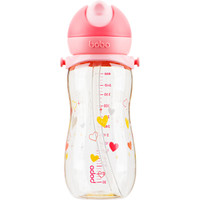 乐儿宝 （bobo）吸管杯 便携式儿童水壶水杯防摔宝宝水杯 炫彩吸管小金壶系列（400ml蜜桃粉）12个月以上