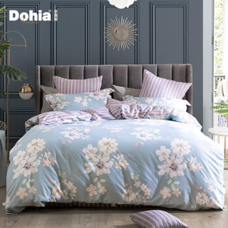 多喜爱（Dohia）床品套件 全棉印花简约风三件套 纯棉床单被套 淡香伊人 单人 1.2米床 152*218cm