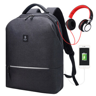 SVVISSGEM 双肩包 休闲包时尚双肩包书包笔记本USB可充电15.6英寸 SA-9982深灰色