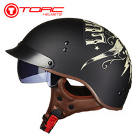 TORC 摩托车头盔春夏新款男女复古哈雷头盔电动车小半盔T535/T-55 哑黑 BULL HEAD L码