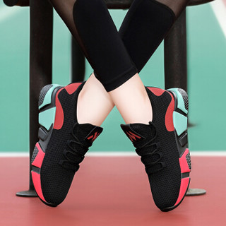 莱卡金顿 LAIKAJINDUN 女士韩版时尚百搭系带拼色运动跑步休闲鞋 6571-1 黑色（加绒） 40