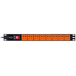 包尔星克 PDU8位机柜电源插座板 接线板10A/2500W 黑配橘3米 PS-NS1008 MPDU18EN0030