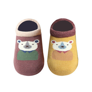 馨颂 婴儿袜子宝宝地板袜儿童袜子两双套装 棕黄熊先生 L(18-24个月)
