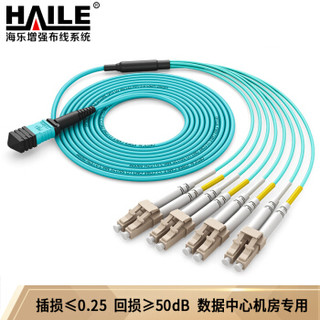 海乐（Haile）多模万兆OM3光纤跳线 40G/100G模块用MPO分支光纤线 12芯MPO-LC 30米 MPO-MT12-LC-30M