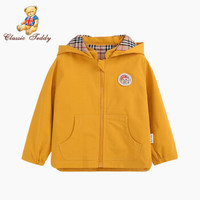 精典泰迪 Classic Teddy自营童装宝宝外套连帽休闲上衣外出服新品 格子耳朵小熊-姜黄 110