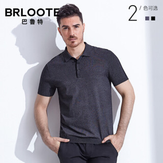 Brloote/巴鲁特男士POLO衫商务休闲纯色翻领微弹修身短袖T恤衫 2019夏装新品  深灰 180/100A