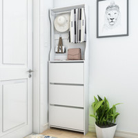 美宜德曼MYDM 鞋柜 超薄防尘玄关鞋柜带挂衣架衣帽架简约多功能三门翻斗鞋柜鞋架白色60款