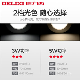 德力西(DELIXI)LED筒灯 吊顶天花灯家用 全塑象牙筒灯 砂银 5W冷白光 开孔8-9公分