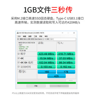 飚王（SSK）256G Type-c USB3.1 移动硬盘 固态（PSSD）高速传输 小巧便携 金属防震抗摔