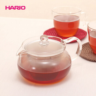 HARIO 日本进口耐热玻璃茶壶家用广口大容量不锈钢滤网泡茶壶 450ML