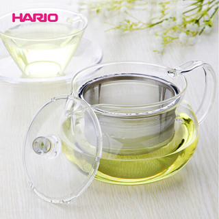 HARIO 日本进口耐热玻璃茶壶家用广口大容量不锈钢滤网泡茶壶 450ML