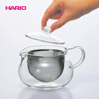 HARIO 日本进口耐热玻璃茶壶家用广口大容量不锈钢滤网泡茶壶 450ML
