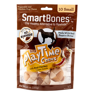 SmartBones 宠物零食狗零食磨牙棒洁齿骨双色编织球花生味  迷你-10支装