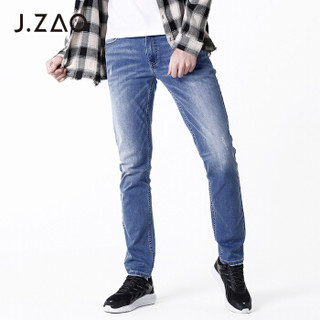 J.ZAO 男士弹力修身直筒牛仔裤 浅蓝色 30(165/78A)