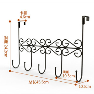 欧润哲 门后挂钩 加大版5挂钩免钉无痕收纳挂架 浴室门后置物架挂衣架 黑色 3只装