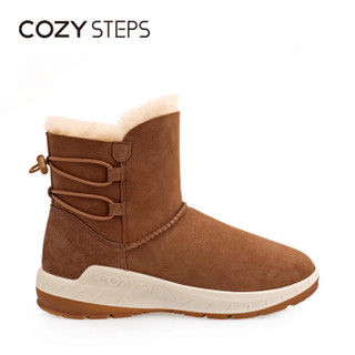 COZY STEPS澳洲羊皮毛一体短筒绑带防水防滑雪地靴女7D614 栗色 35