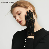 MARJA KURKI 玛丽亚古琦 玛丽亚.古琦（MARJA KURKI）羊皮手套 山羊皮拼接保暖防风纯色真皮手套女 礼盒装 穿梭 5CC41L399 黑L