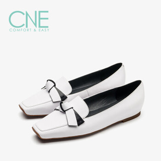 真适意 CNE 单鞋女 日系方头蝴蝶结套脚低跟 CNE 9T00801 白色 39
