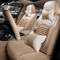 紫风铃全包围汽车坐垫四季通用仿亚麻座垫座套捷达宝来轩逸速腾传祺GS4奇骏逍客昂科威雅阁M02温馨米-豪华版