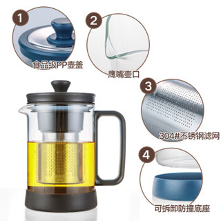 紫丁香 茶壶 高硼硅耐热玻璃带防撞底托泡茶壶 高身法压壶造型1L（颜色随机）S829