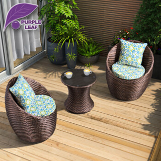 紫叶（ziye）藤椅三件套 阳台桌椅组合靠背椅 藤编休闲 小茶几椅子组合