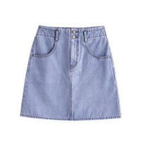 INMAN 茵曼 1802121 女士浅牛仔半身裙