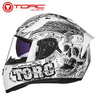 TORC头盔秋冬全盔双镜片摩托车电动车头盔可拆卸内衬安全时尚盔T128/T18 白色 灵魂 XXXL码