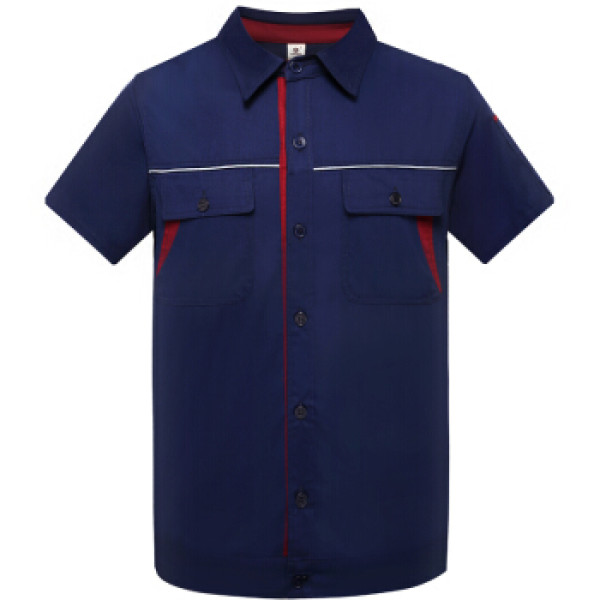 商品鸿赫 工作服夏装男夏季短袖工作服套装男夏劳保服工衣套装 深蓝色