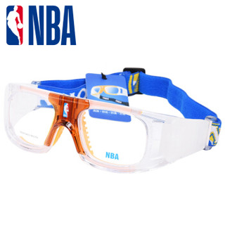 NBA篮球眼镜运动眼镜近视足球护目镜打球踢球拳击眼镜防爆防雾PC材质透明框橙色护垫