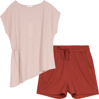 淳度新款睡衣女夏天短袖短裤两件套时尚不规则可外穿家居服套装 QWC03049 浅粉色/红棕色 M