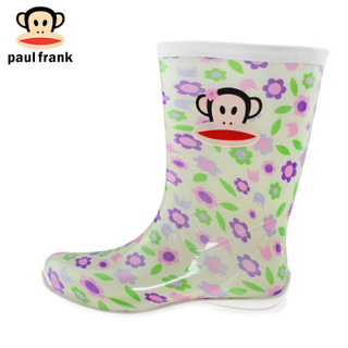 PaulFrank 大嘴猴中筒时尚彩色防水胶雨鞋靴 PF1012 白色花朵 38