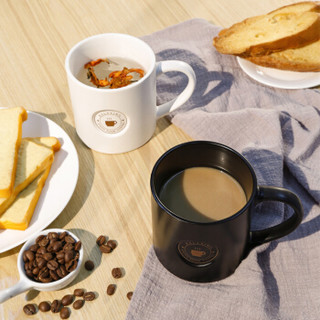 富光 创意陶瓷杯马克杯 情侣咖啡杯简约带手柄办公室泡茶水杯子牛奶杯 450ml 黑色（WFD1025-450）