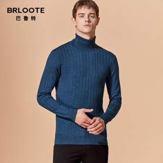 Brloote/巴鲁特 男士纯羊毛衫时尚休闲竖条纹针织衫男冬季高领羊毛打底衫 红色 170/92A