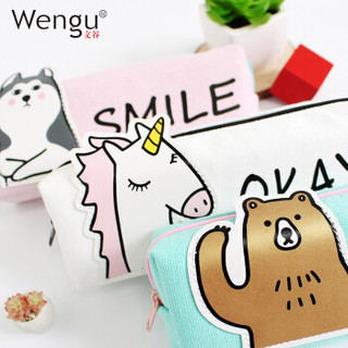 文谷(Wengu)帆布笔袋大容量文具袋中学生男女铅笔收纳袋小拉链创意文具盒动物BD1D