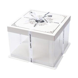 展艺 透明生日蛋糕盒加高千层慕斯甜品手提西点盒烘焙包装 8寸透明蛋糕盒（冠之以爱）