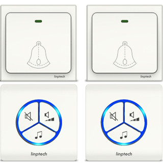 领普科技（linptech）门铃 不用电池自发电远距离呼叫器G1白色门铃二拖二(2个发射器+2个接收响铃端)