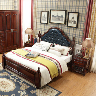 摩高空间 美式床 实木床轻奢床双人床婚床1.8米主卧室床+2个床头柜