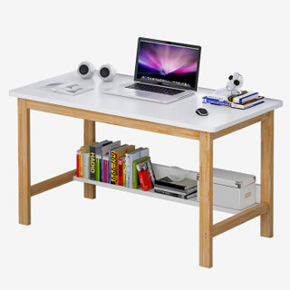 朗程电脑桌台式笔记本家用办公桌子学习桌单板桌子 暖白+松木框架120CM