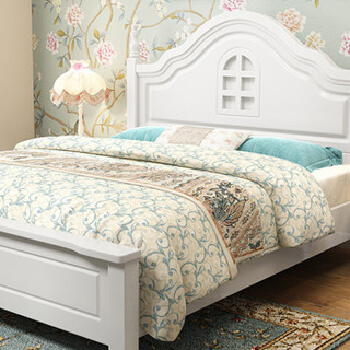 摩高空间韩式田园现代家用床公主床卧室床美式公寓床地中海双人床实木床1.5米高箱气压床（不含床头柜）-白色