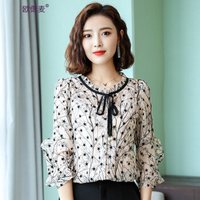 欧偲麦 雪纺衫女短袖女装春款显瘦上衣女夏季蕾丝打底衫女士小衫2019新款百搭SZWY-19A3580 杏色 2XL