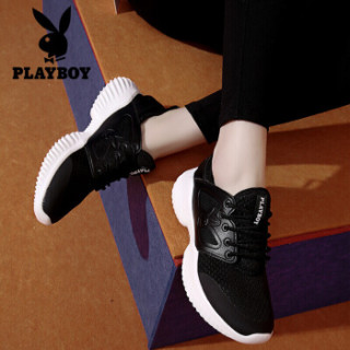 花花公子(PLAYBOY)运动休闲女鞋 女子户外百搭简约增高运动鞋 透气轻便舒适小白鞋女 1489 黑色 35