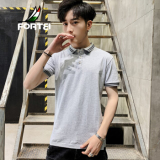 富铤 (FORTEI) POLO衫男2019夏季新款休闲纯色t恤时尚修身透气男装9038 灰色 2XL