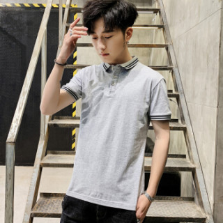 富铤 (FORTEI) POLO衫男2019夏季新款休闲纯色t恤时尚修身透气男装9038 灰色 2XL