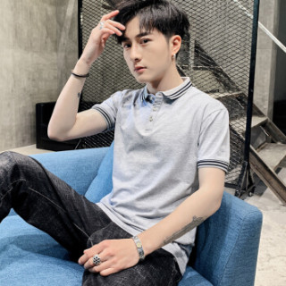 富铤 (FORTEI) POLO衫男2019夏季新款休闲纯色t恤时尚修身透气男装9038 灰色 2XL